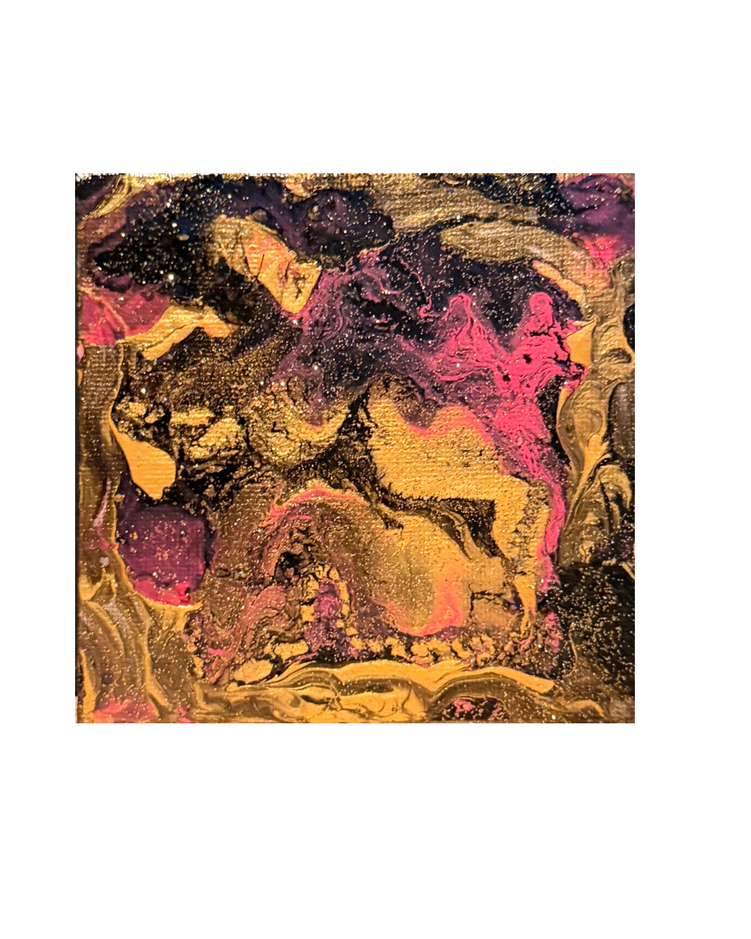 Small Marble abstract pour painting with gold, black, pink and purple swirls