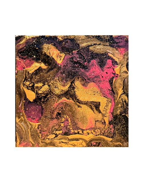Small Marble abstract pour painting with gold, black, pink and purple swirls