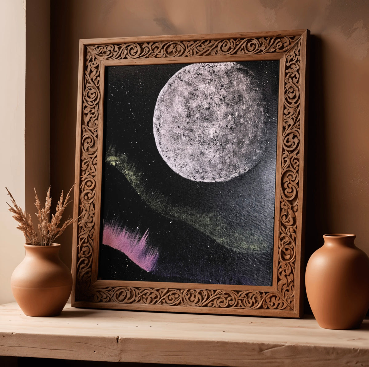 Glow-in-the-dark Moon & Aurora by Bee the Light Art Studio