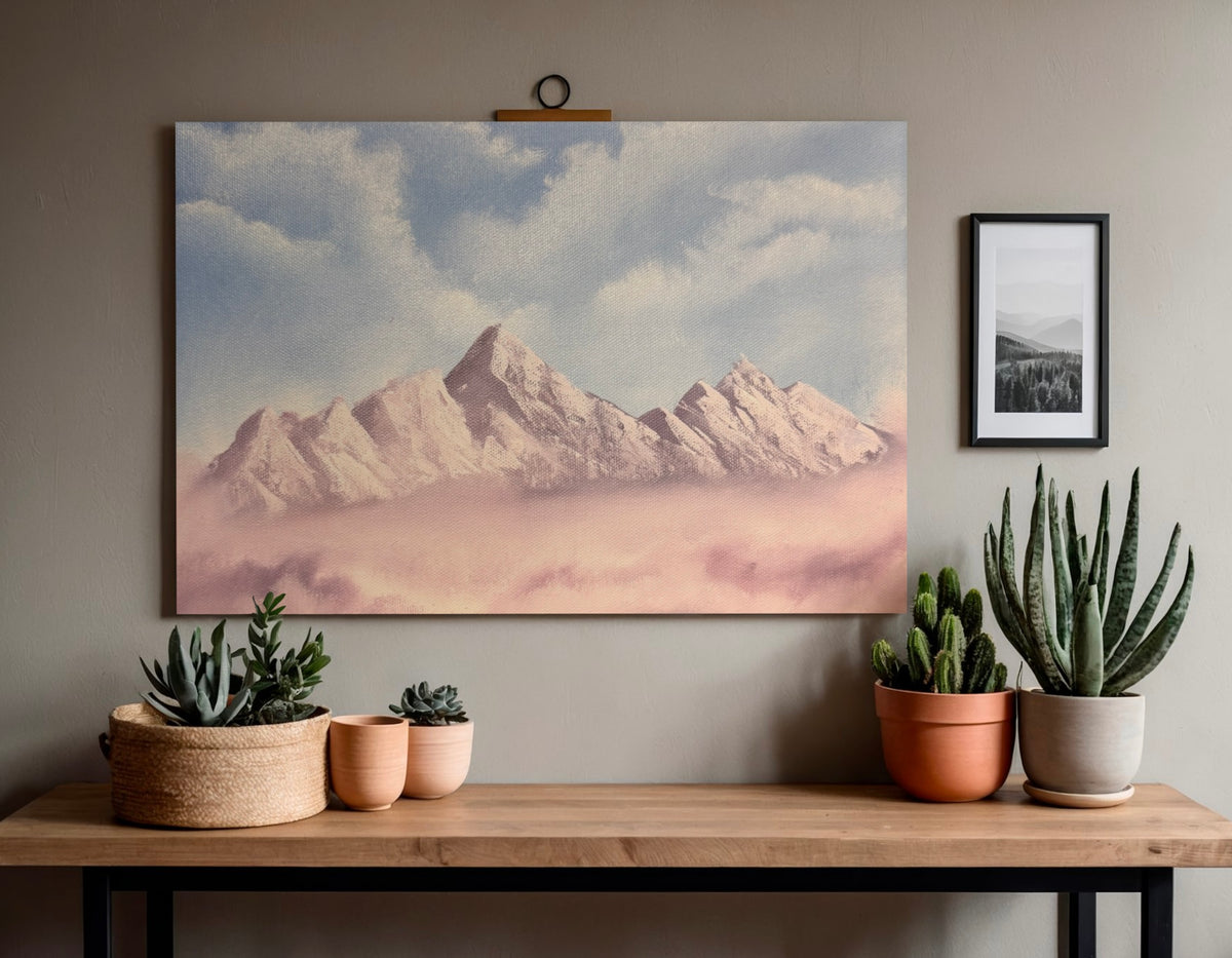 Mountains in clouds by Bee the Light Art Studio